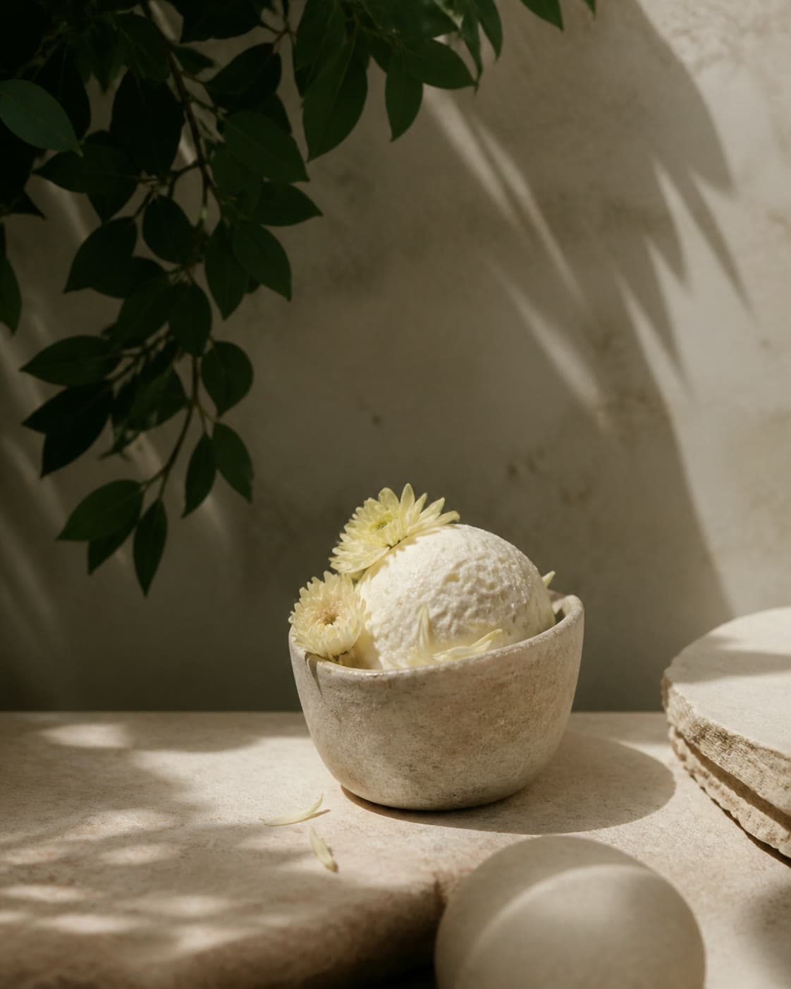 A scoop finished with an edible flower